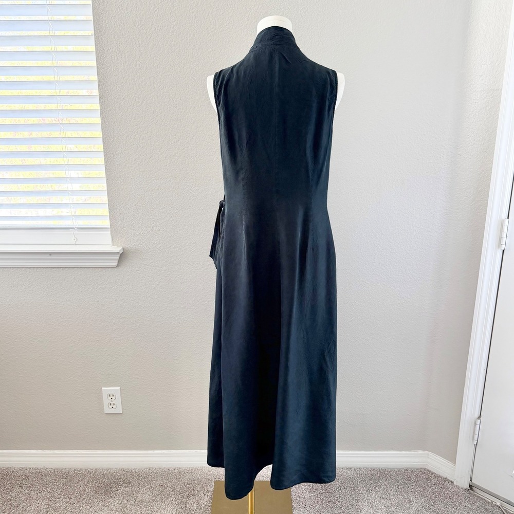 J. Jill 100% Silk Wrap Maxi Dress Crinkle Black Minimalist Goth Old Money S EUC - Picture 7 of 13